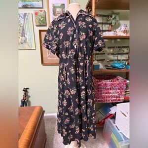 Vintage Black Floral Midi Dress
